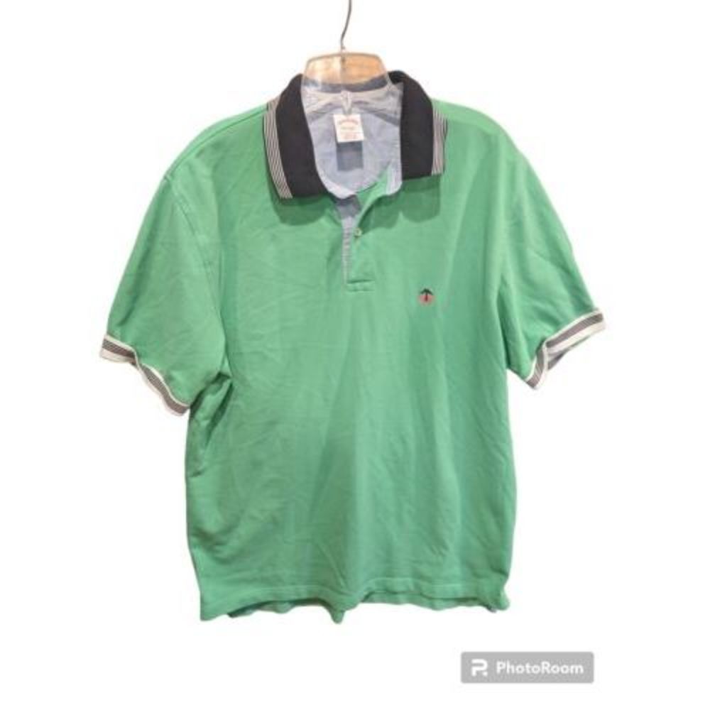 Brooks Brothers Polo Shirt Large Green Contrast Collar Cotton Original Fit Men’s